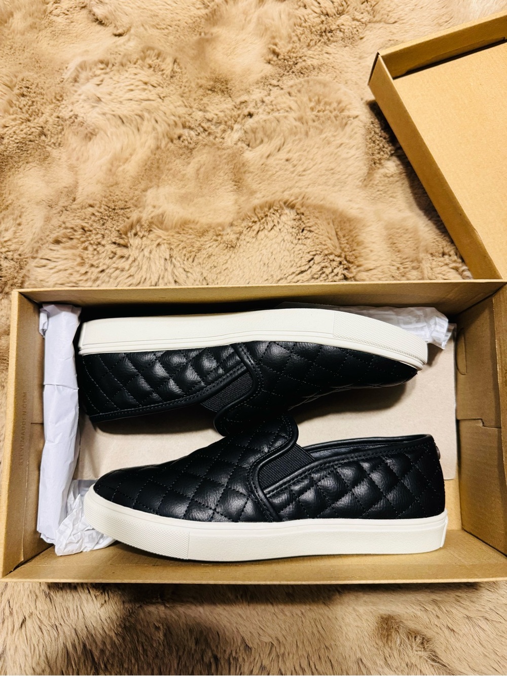 Steve Madden Black Quilted Slip-On Sneakers with White Sole